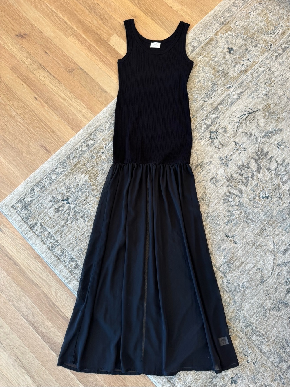 Bobbles & lace Black Sleeveless Maxi Dress with Fitted Bodice & sheer skirt